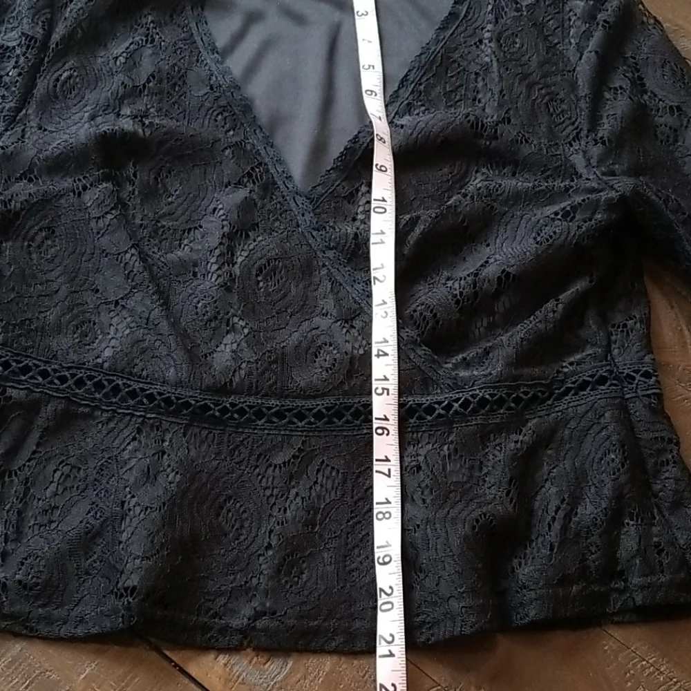 Black Lace Peplum Surplice Wrap Style Blouse